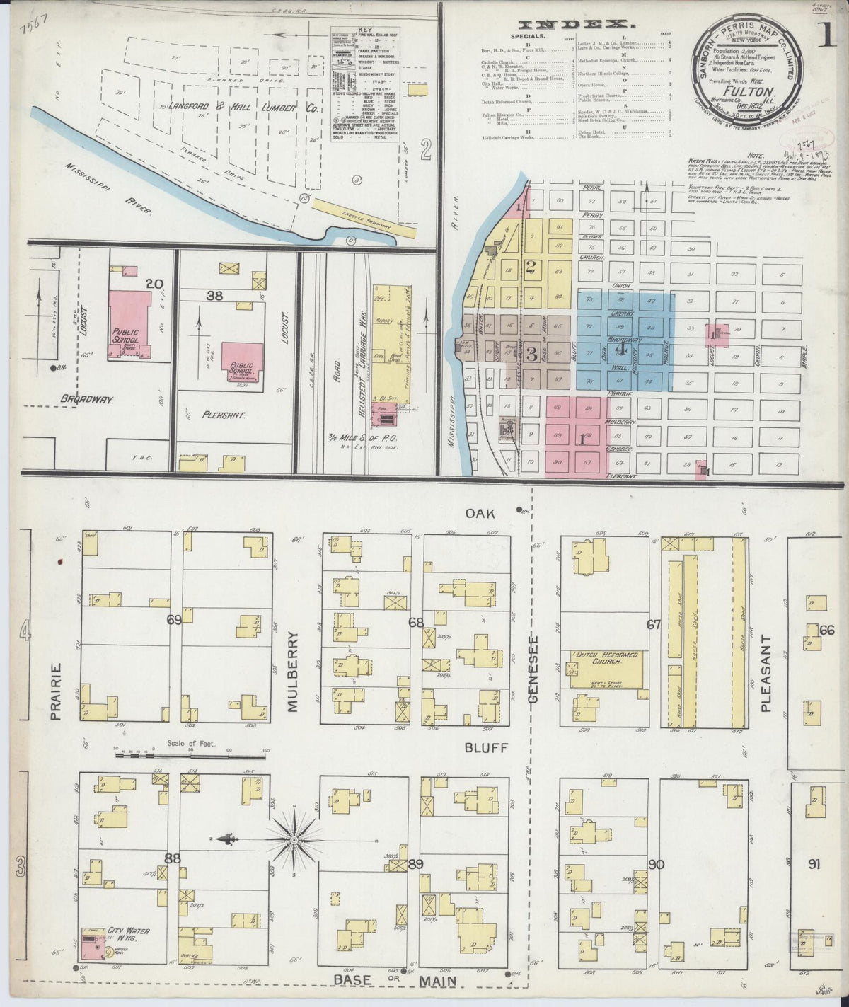 Sanborn Fire Insurance Map from Fulton, Whiteside County, Illinois (1892), Sheet #0001 - Historic Sanborn Fire Insurance Map Print, vintage old map wall art, antique decor, genealogy gift, Illinois Illinois map