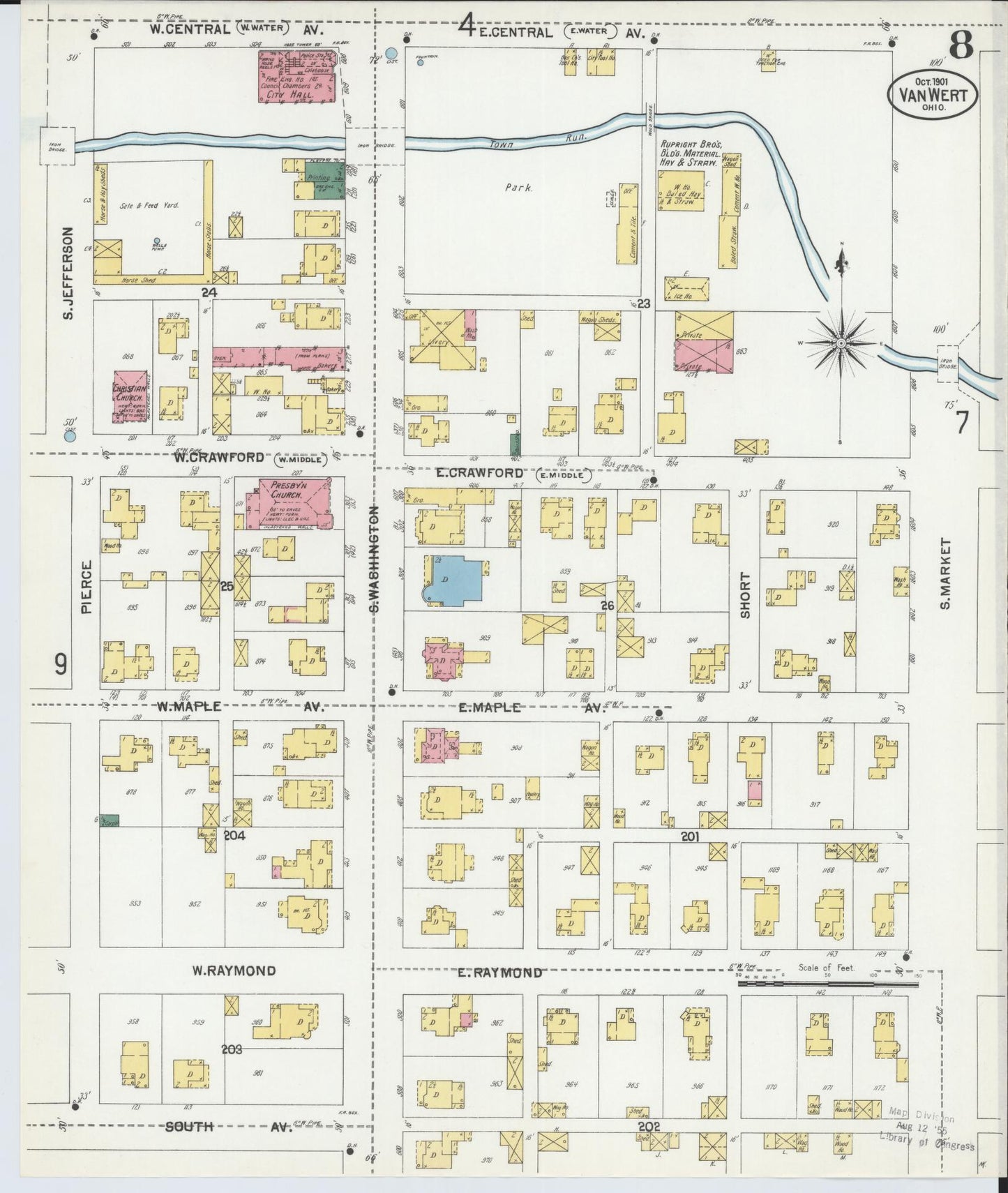 Sanborn Fire Insurance Map from Van Wert, Van Wert County, Ohio (1901), Sheet #0008 - Historic Sanborn Fire Insurance Map Print, vintage old map wall art, antique decor, genealogy gift, Ohio Ohio map