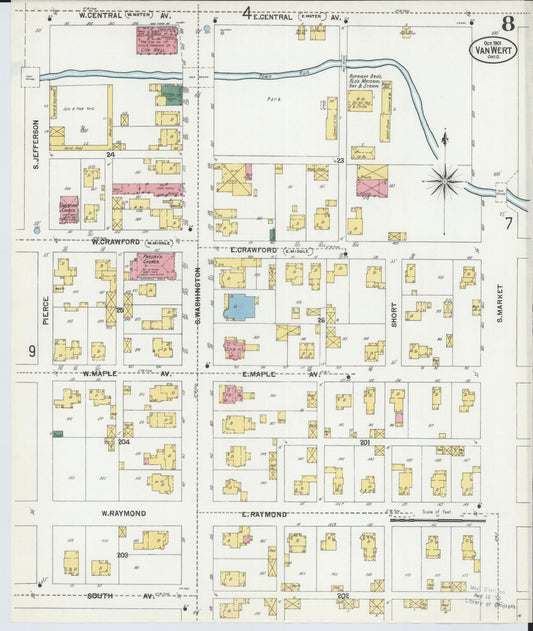 Sanborn Fire Insurance Map from Van Wert, Van Wert County, Ohio (1901), Sheet #0008 - Historic Sanborn Fire Insurance Map Print, vintage old map wall art, antique decor, genealogy gift, Ohio Ohio map
