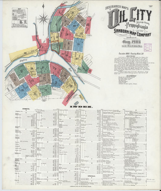 Sanborn Fire Insurance Map from Oil City, Venango County, Pennsylvania (1906), Sheet #0001 - Historic Sanborn Fire Insurance Map Print, vintage old map wall art, antique decor, genealogy gift, Pennsylvania Pennsylvania map