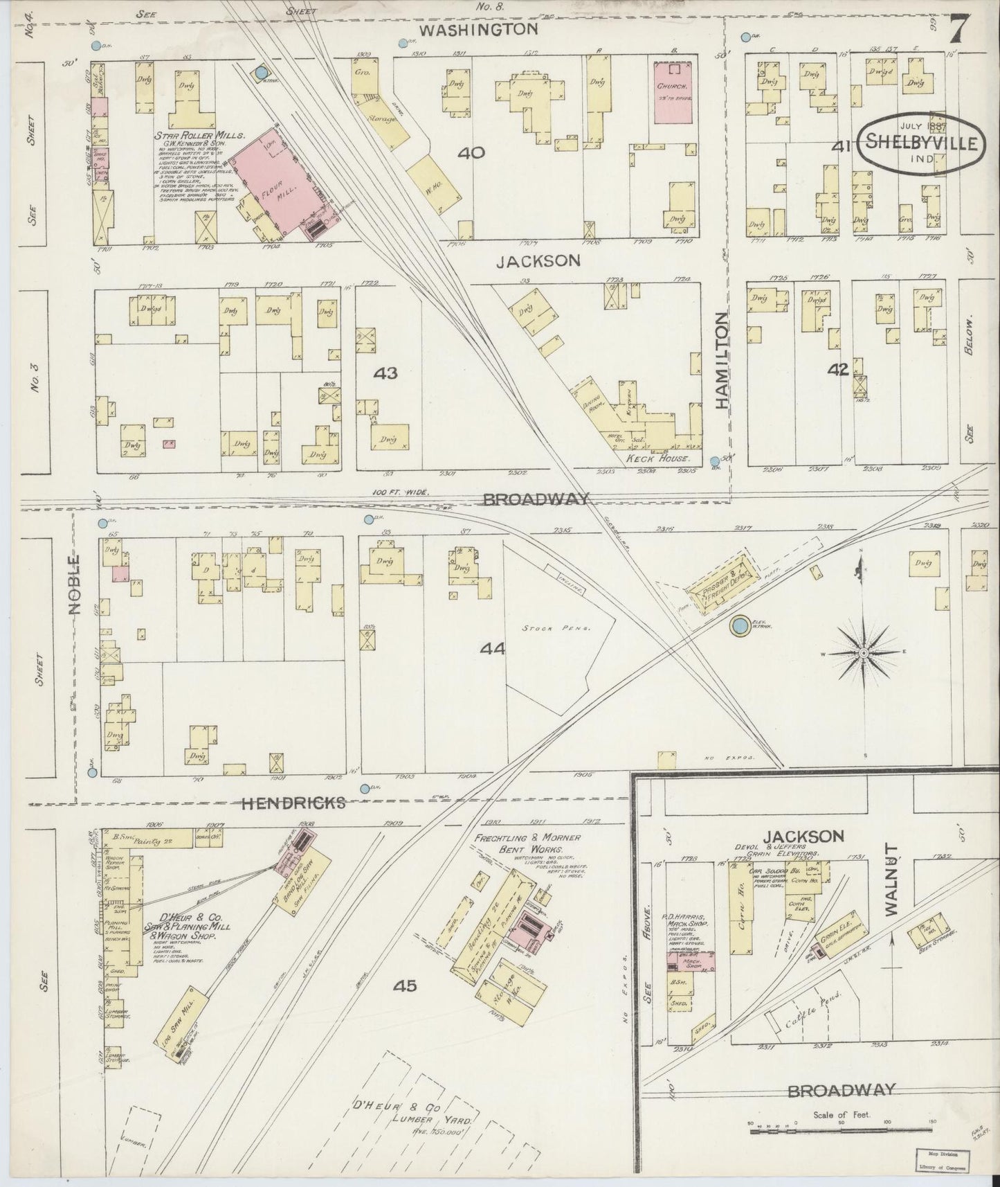 Sanborn Fire Insurance Map from Shelbyville, Shelby County, Indiana (1887), Sheet #0007 - Complete Map Set gallery image, historic Sanborn map, vintage wall art, Indiana Indiana