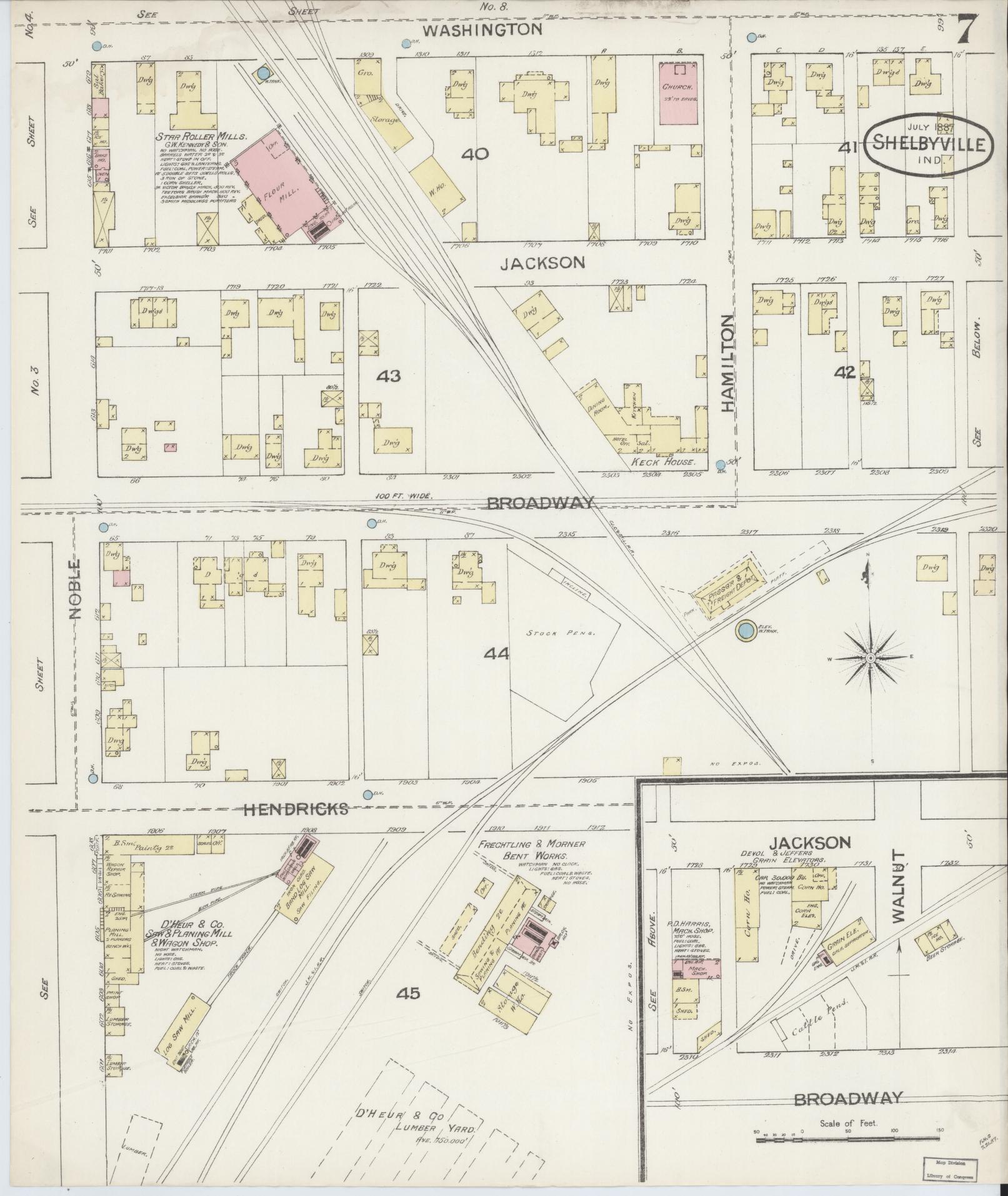 Sanborn Fire Insurance Map from Shelbyville, Shelby County, Indiana (1887), Sheet #0007 - Complete Map Set gallery image, historic Sanborn map, vintage wall art, Indiana Indiana