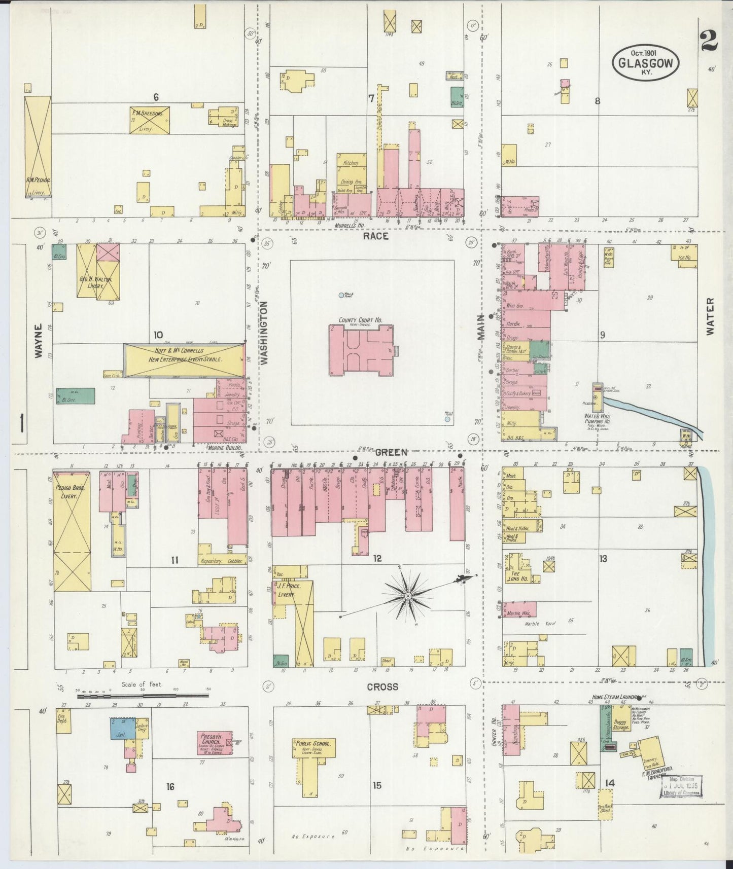 Sanborn Fire Insurance Map from Glasgow, Barren County, Kentucky (1901), Sheet #0002 - Historic Sanborn Fire Insurance Map Print, vintage old map wall art, antique decor, genealogy gift, Kentucky Kentucky map