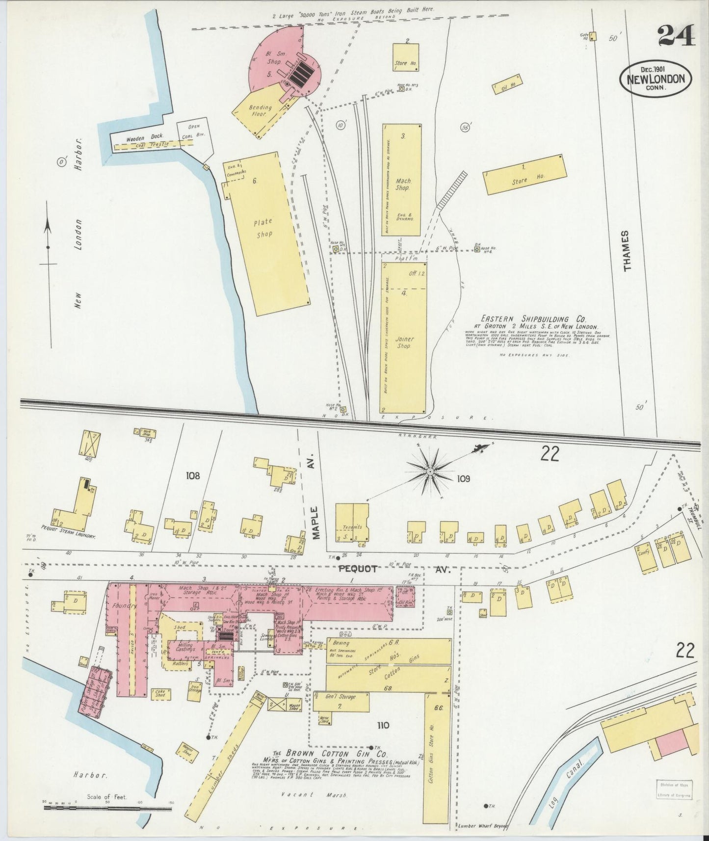 Sanborn Fire Insurance Map from New London, New London County, Connecticut (1901), Sheet #0024 - Complete Map Set gallery image, historic Sanborn map, vintage wall art, Connecticut Connecticut