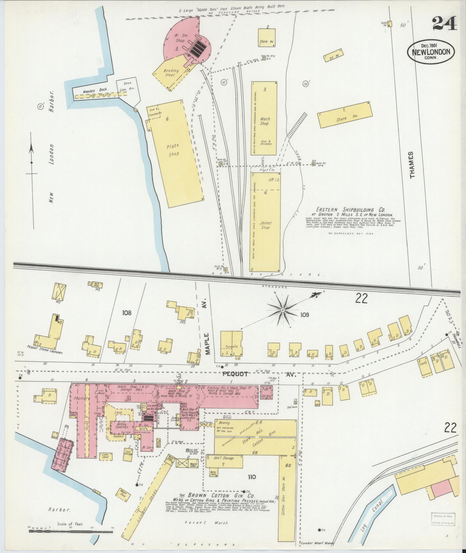 Sanborn Fire Insurance Map from New London, New London County, Connecticut (1901), Sheet #0024 - Complete Map Set gallery image, historic Sanborn map, vintage wall art, Connecticut Connecticut