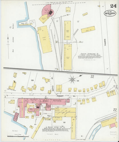 Sanborn Fire Insurance Map from New London, New London County, Connecticut (1901), Sheet #0024 - Complete Map Set gallery image, historic Sanborn map, vintage wall art, Connecticut Connecticut