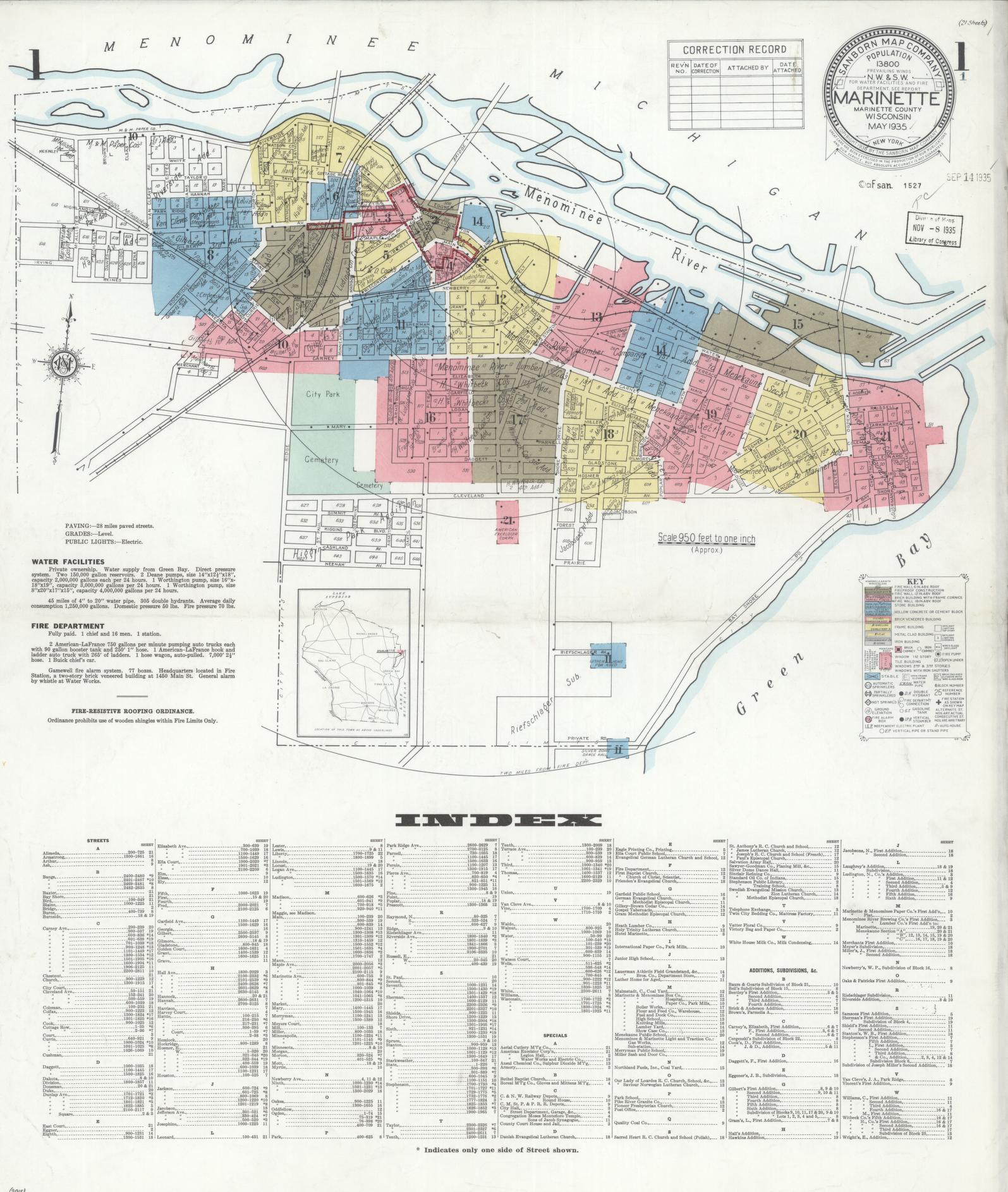 Sanborn Fire Insurance Map from Marinette, Marinette County, Wisconsin (1935), Sheet #0001 - Complete Map Set gallery image, historic Sanborn map, vintage wall art, Wisconsin Wisconsin