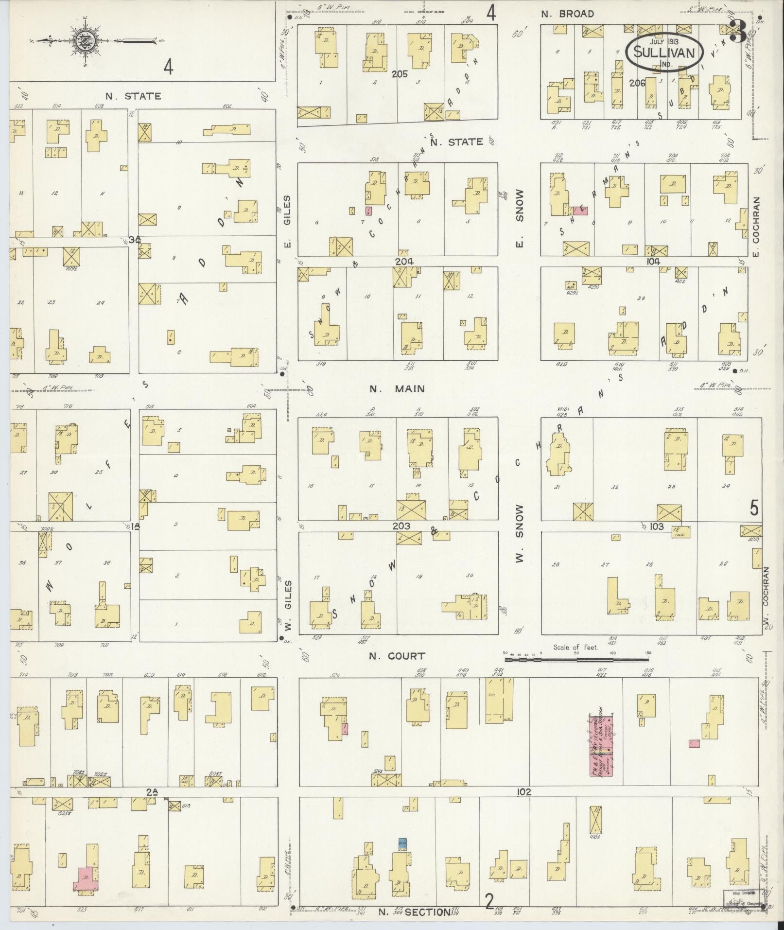 Sanborn Fire Insurance Map from Sullivan, Sullivan County, Indiana (1913), Sheet #0003 - Complete Map Set gallery image, historic Sanborn map, vintage wall art, Indiana Indiana