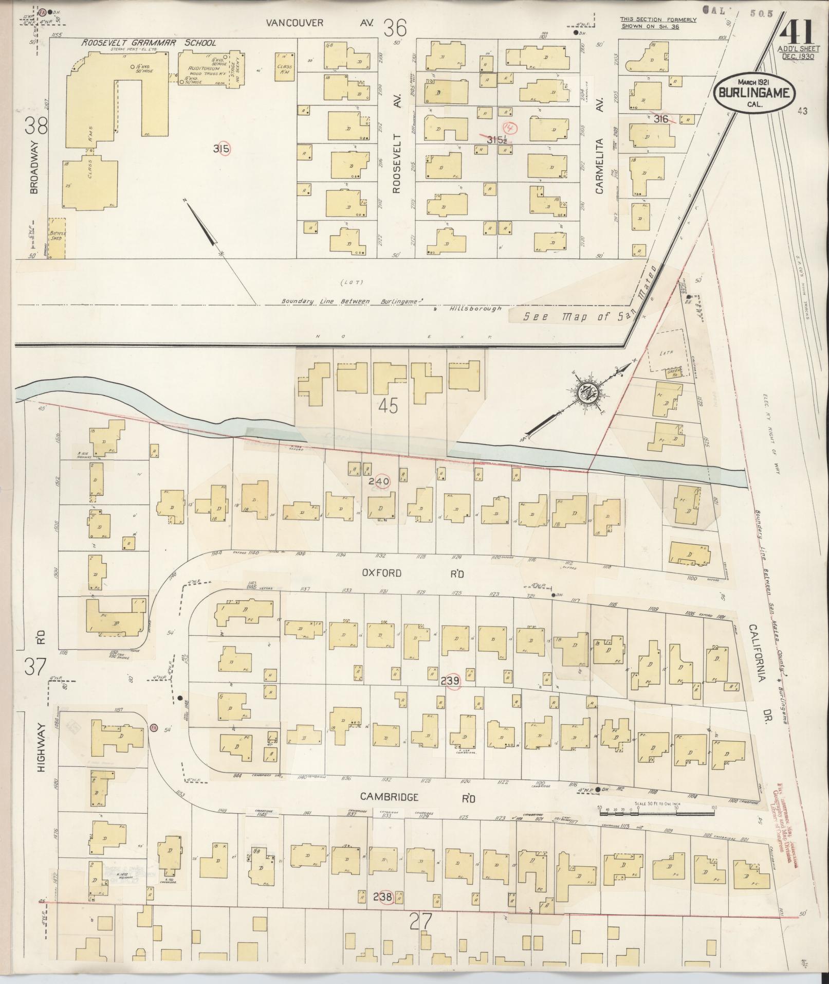 Sanborn Fire Insurance Map from Burlingame, San Mateo County, California (1949), Sheet #0041 - Historic Sanborn Fire Insurance Map Print, vintage old map wall art, antique decor, genealogy gift, California California map