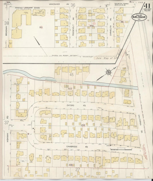 Sanborn Fire Insurance Map from Burlingame, San Mateo County, California (1949), Sheet #0041 - Historic Sanborn Fire Insurance Map Print, vintage old map wall art, antique decor, genealogy gift, California California map