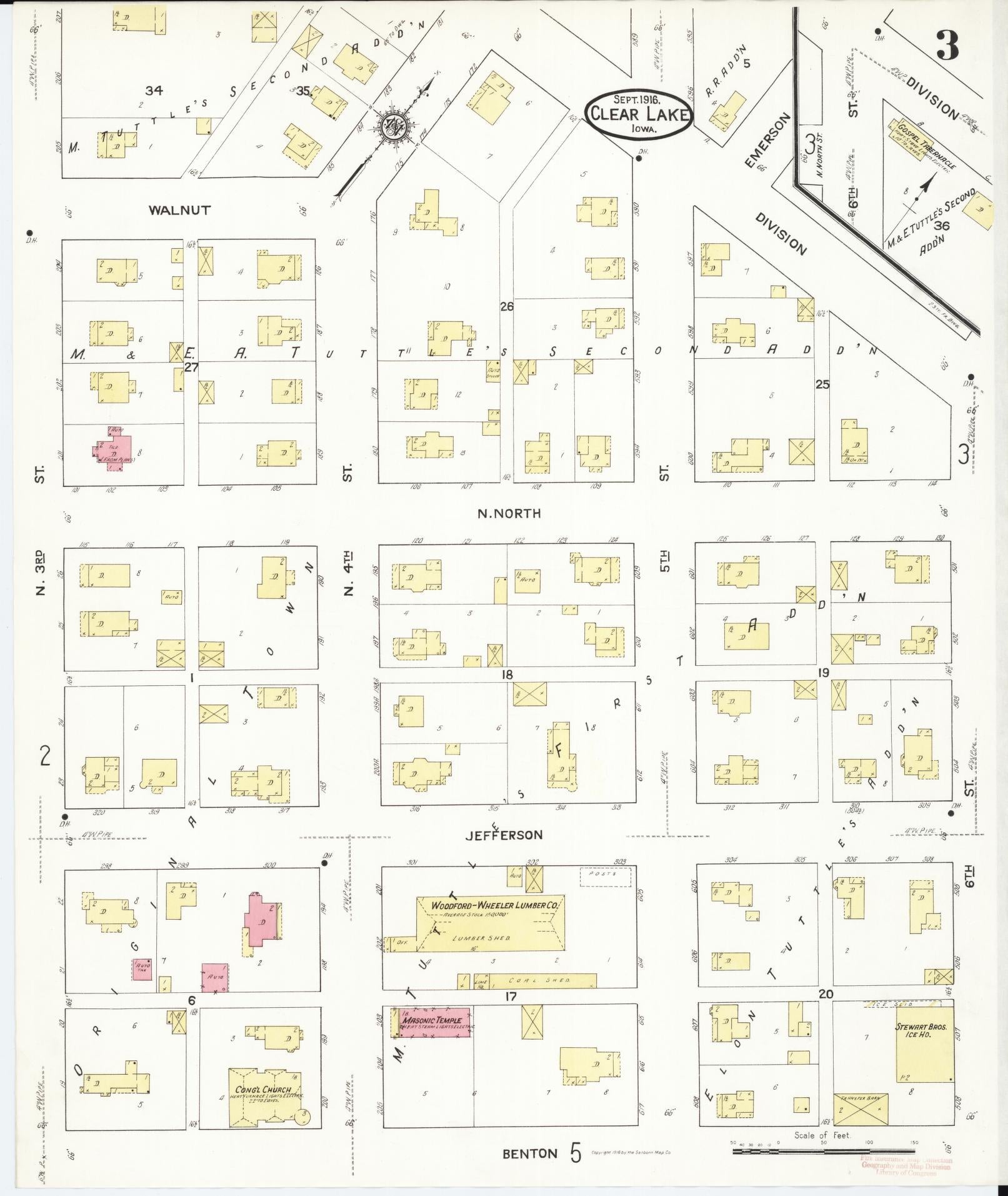 Sanborn Fire Insurance Map from Clear Lake, Cerro Gordo County, Iowa (1916), Sheet #0003 - Historic Sanborn Fire Insurance Map Print, vintage old map wall art