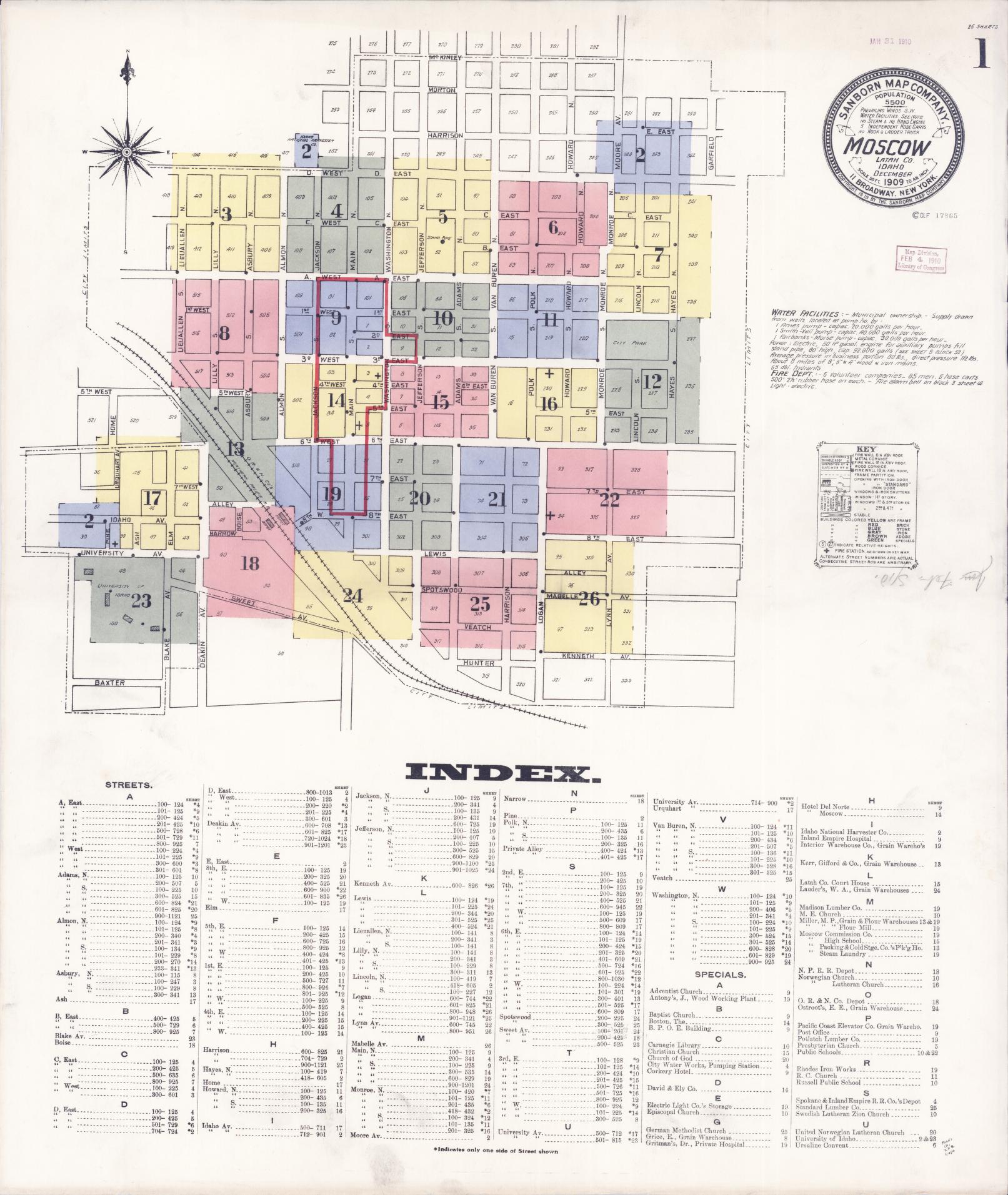 Sanborn Fire Insurance Map from Moscow, Latah County, Idaho. (1909) – Historic Sanborn Fire Insurance Map Print