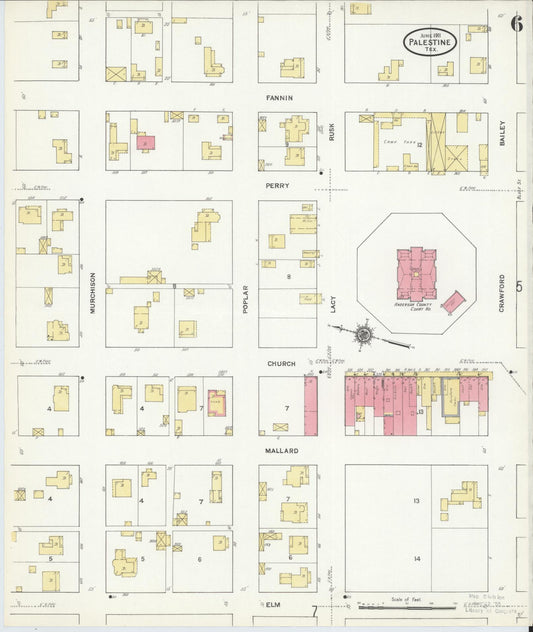 Sanborn Fire Insurance Map from Palestine, Anderson County, Texas (1911), Sheet #0006 - Historic Sanborn Fire Insurance Map Print, vintage old map wall art, antique decor, genealogy gift, Texas Texas map