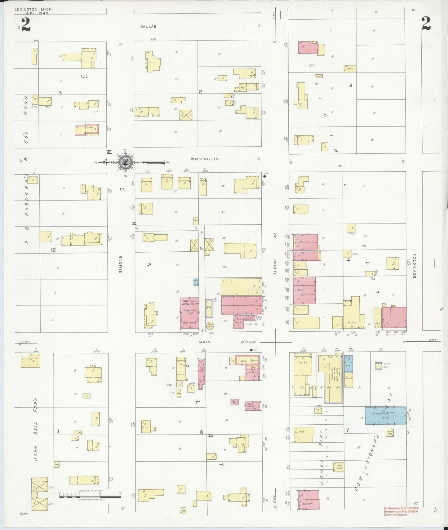 Sanborn Fire Insurance Map from Lexington, Sanilac County, Michigan (1940), Sheet #0002 - Complete Map Set gallery image, historic Sanborn map, vintage wall art, Michigan Michigan