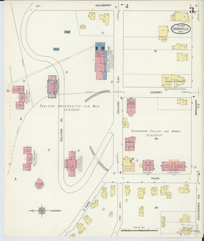 Sanborn Fire Insurance Map from Granville, Licking County, Ohio (1913), Sheet #0003 - Historic Sanborn Fire Insurance Map Print, vintage old map wall art, antique decor, genealogy gift, Ohio Ohio map
