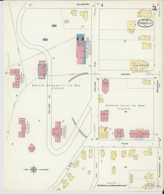 Sanborn Fire Insurance Map from Granville, Licking County, Ohio (1913), Sheet #0003 - Historic Sanborn Fire Insurance Map Print, vintage old map wall art, antique decor, genealogy gift, Ohio Ohio map
