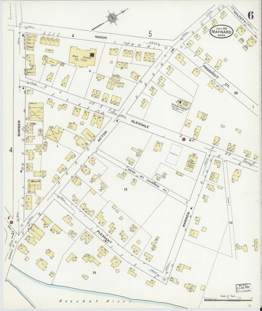 Sanborn Fire Insurance Map from Maynard, Middlesex County, Massachusetts (1910), Sheet #0006 - Historic Sanborn Fire Insurance Map Print, vintage old map wall art, antique decor, genealogy gift, Massachusetts Massachusetts map