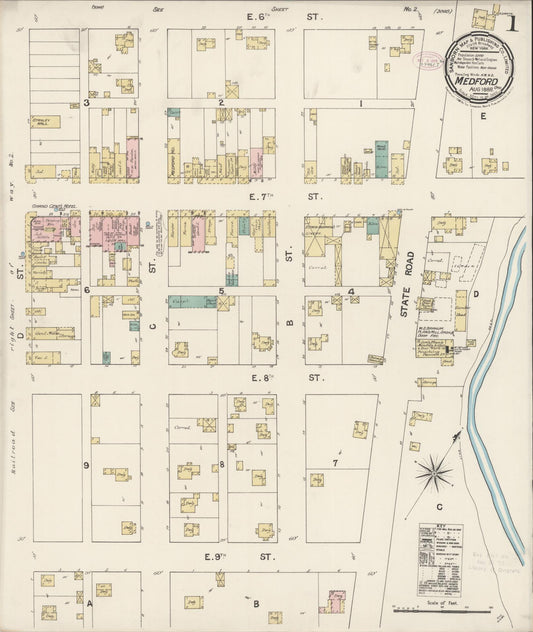 Sanborn Fire Insurance Map from Medford, Jackson County, Oregon (1888), Sheet #0001 - Historic Sanborn Fire Insurance Map Print, vintage old map wall art, antique decor, genealogy gift, Oregon Oregon map