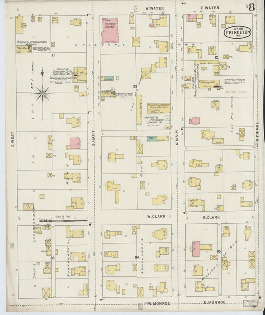 Sanborn Fire Insurance Map from Princeton, Gibson County, Indiana (1895), Sheet #0008 - Historic Sanborn Fire Insurance Map Print, vintage old map wall art, antique decor, genealogy gift, Indiana Indiana map