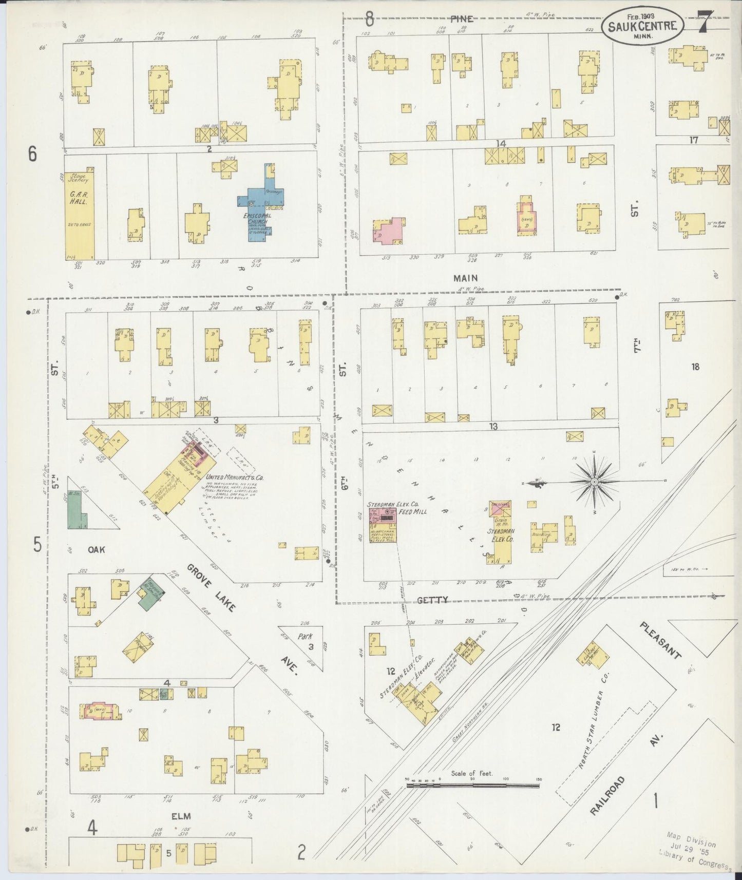 Sanborn Fire Insurance Map from Sauk Centre, Stearns County, Minnesota (1903), Sheet #0007 - Complete Map Set gallery image, historic Sanborn map, vintage wall art, Minnesota Minnesota