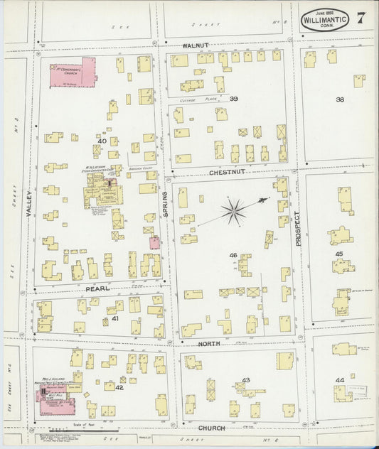 Sanborn Fire Insurance Map from Willimantic, Windham County, Connecticut (1892), Sheet #0007 - Historic Sanborn Fire Insurance Map Print, vintage old map wall art, antique decor, genealogy gift, Connecticut Connecticut map