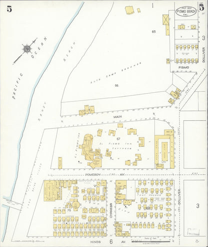 Sanborn Fire Insurance Map from Pismo Beach, San Luis Obispo County, California (1924), Sheet #0005 - Complete Map Set gallery image, historic Sanborn map, vintage wall art, California California