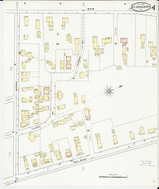 Sanborn Fire Insurance Map from Saint Johnsbury, Caledonia County, Vermont (1895), Sheet #0004 - Historic Sanborn Fire Insurance Map Print, vintage old map wall art, antique decor, genealogy gift, Vermont Vermont map
