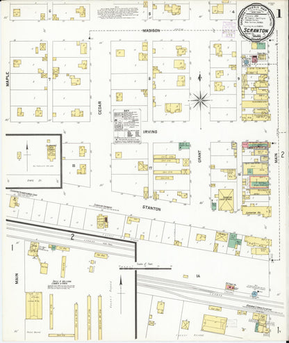 Sanborn Fire Insurance Map from Scranton, Greene County, Iowa (1901), Sheet #0001 - Historic Sanborn Fire Insurance Map Print, vintage old map wall art