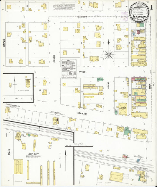 Sanborn Fire Insurance Map from Scranton, Greene County, Iowa (1901), Sheet #0001 - Historic Sanborn Fire Insurance Map Print, vintage old map wall art