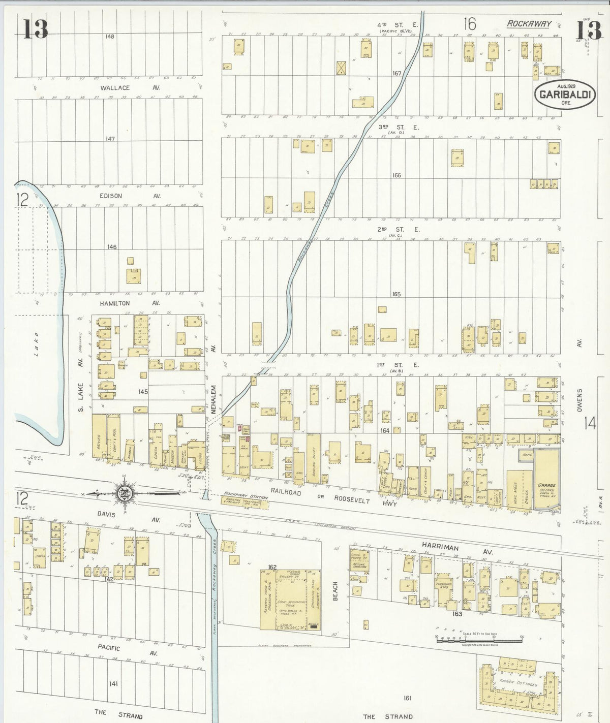 Sanborn Fire Insurance Map from Garibaldi, Tillamook County, Oregon (1929), Sheet #0013 - Historic Sanborn Fire Insurance Map Print, vintage old map wall art, antique decor, genealogy gift, Oregon Oregon map