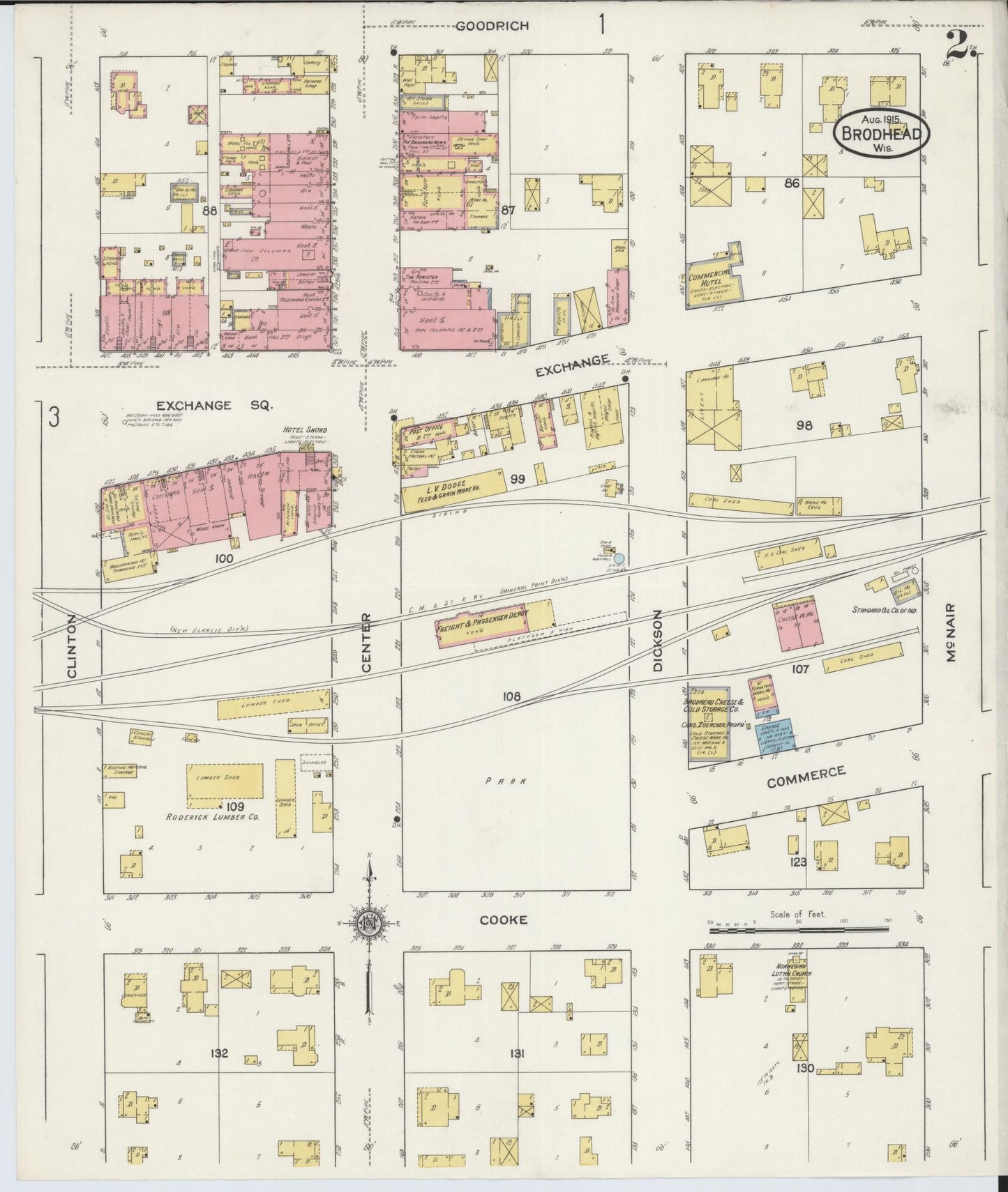 Sanborn Fire Insurance Map from Brodhead, Green County, Wisconsin (1915), Sheet #0002 - Historic Sanborn Fire Insurance Map Print, vintage old map wall art, antique decor, genealogy gift, Wisconsin Wisconsin map