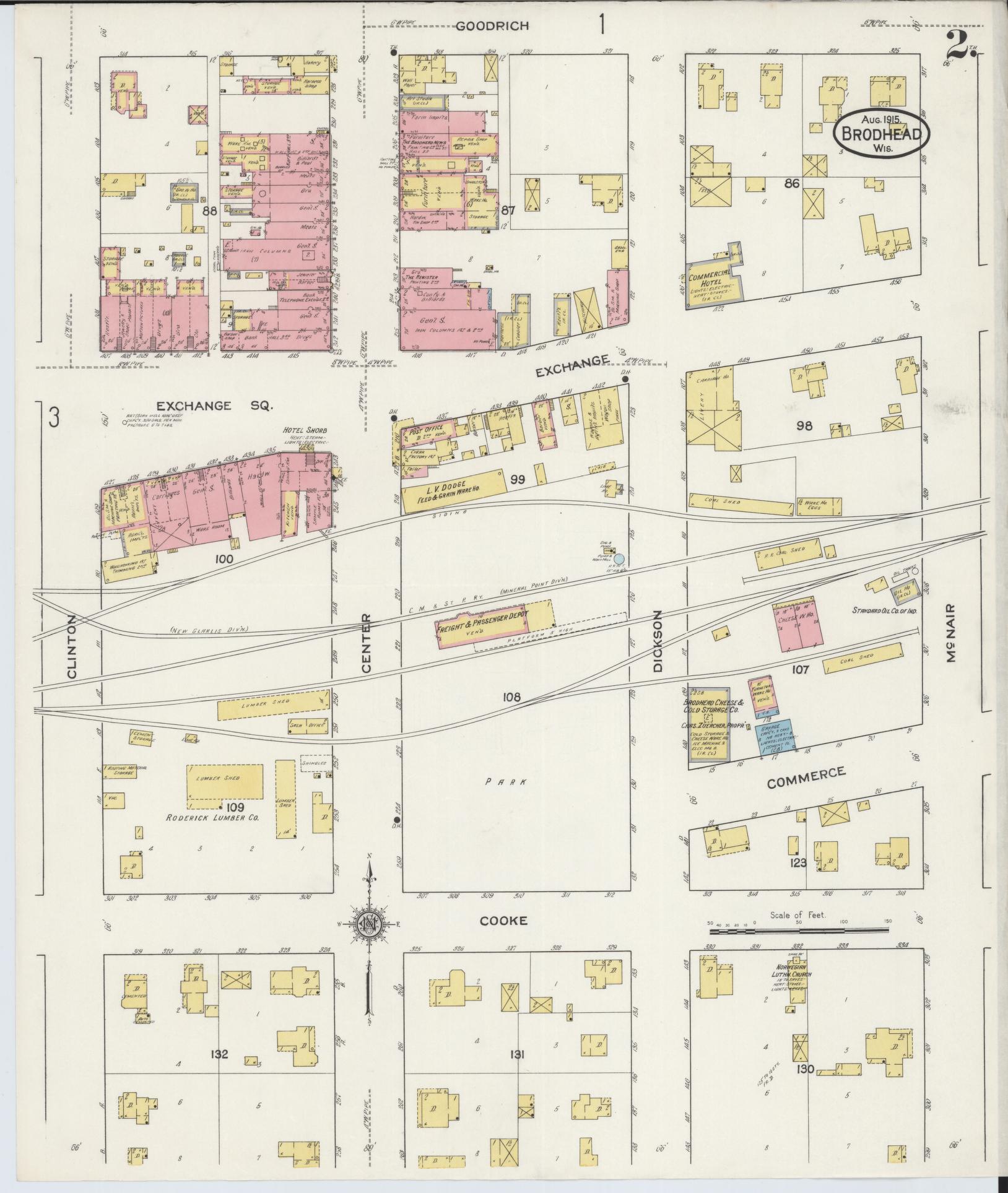 Sanborn Fire Insurance Map from Brodhead, Green County, Wisconsin (1915), Sheet #0002 - Historic Sanborn Fire Insurance Map Print, vintage old map wall art, antique decor, genealogy gift, Wisconsin Wisconsin map
