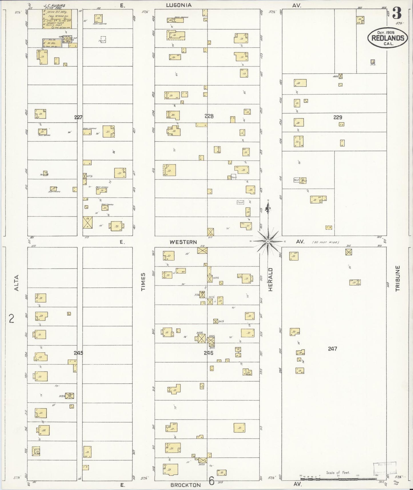 Sanborn Fire Insurance Map from Redlands, San Bernardino County, California (1908), Sheet #0003 - Complete Map Set gallery image, historic Sanborn map, vintage wall art, California California