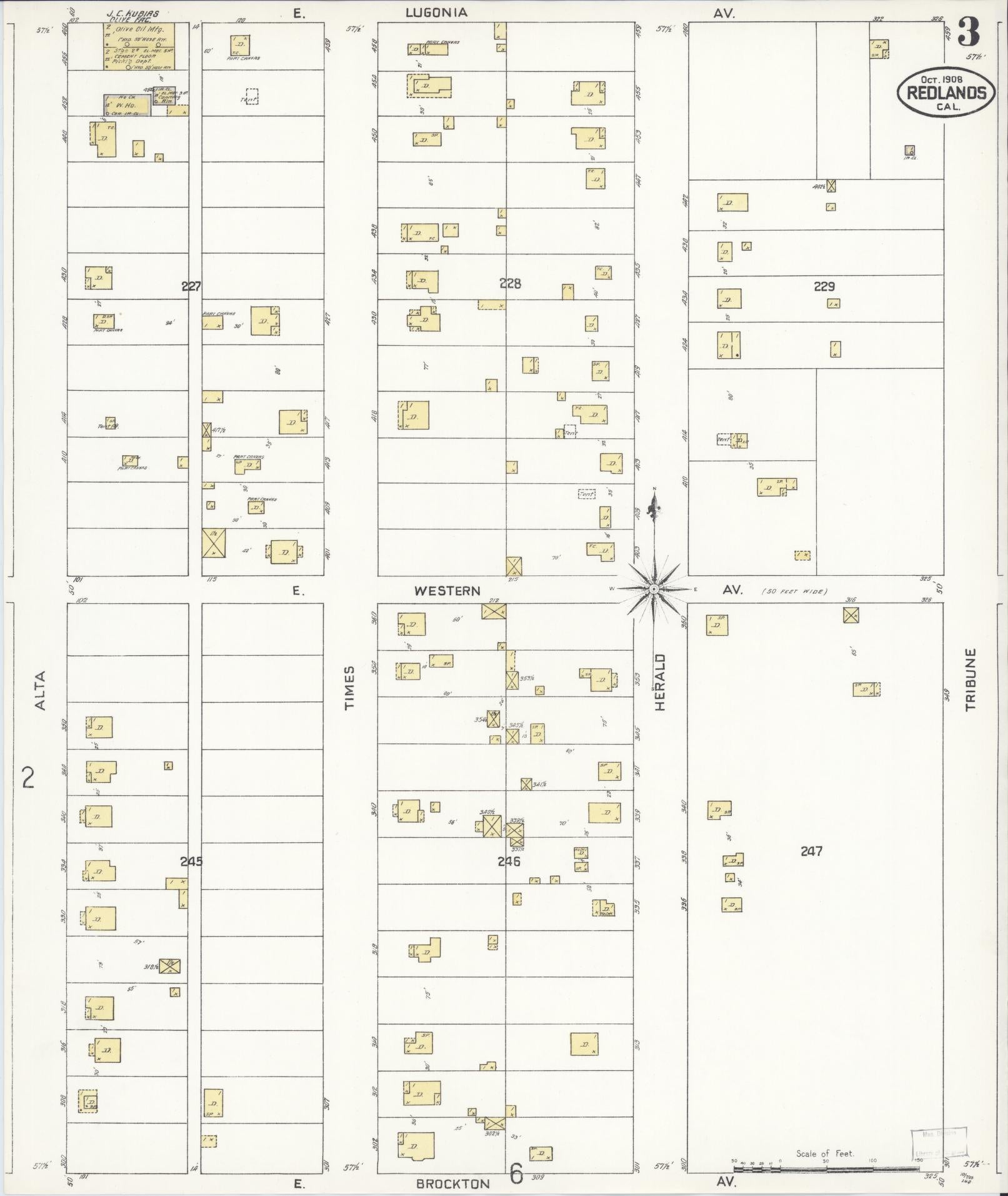 Sanborn Fire Insurance Map from Redlands, San Bernardino County, California (1908), Sheet #0003 - Complete Map Set gallery image, historic Sanborn map, vintage wall art, California California