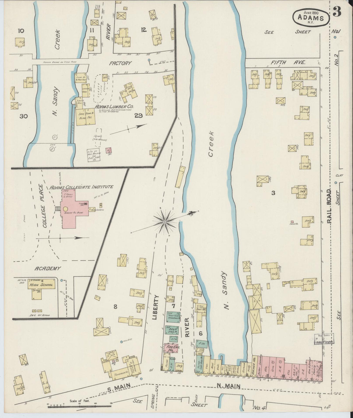 Sanborn Fire Insurance Map from Adams, Jefferson County, New York (1890), Sheet #0003 - Complete Map Set gallery image, historic Sanborn map, vintage wall art, New York New York