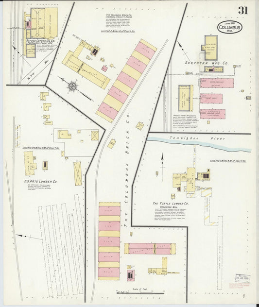 Sanborn Fire Insurance Map from Columbus, Lowndes County, Mississippi (1910), Sheet #0031 - Historic Sanborn Fire Insurance Map Print, vintage old map wall art, antique decor, genealogy gift, Mississippi Mississippi map
