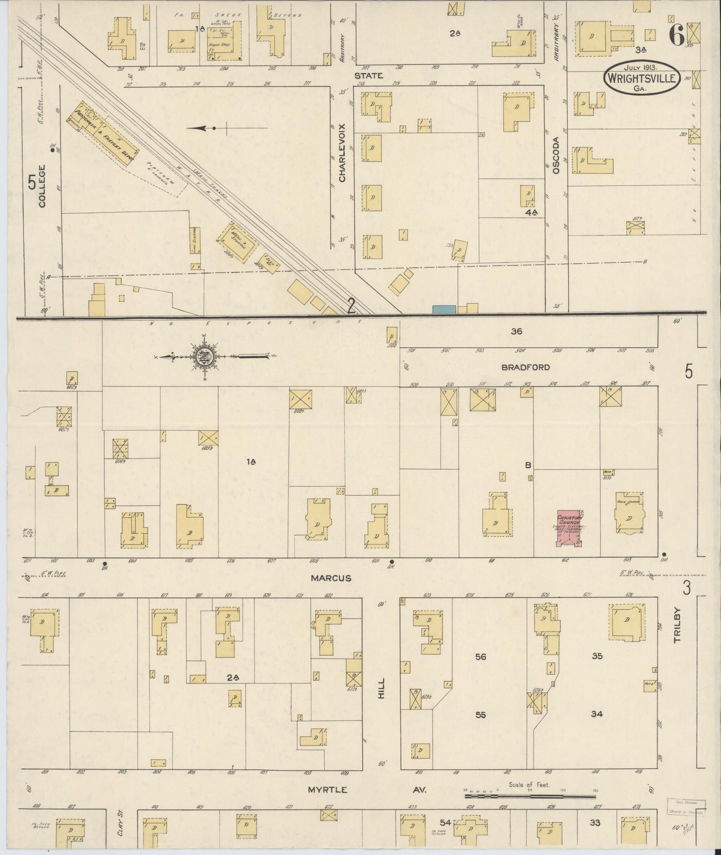 Sanborn Fire Insurance Map from Wrightsville, Johnson County, Georgia (1913), Sheet #0006 - Complete Map Set gallery image, historic Sanborn map, vintage wall art, Georgia Georgia