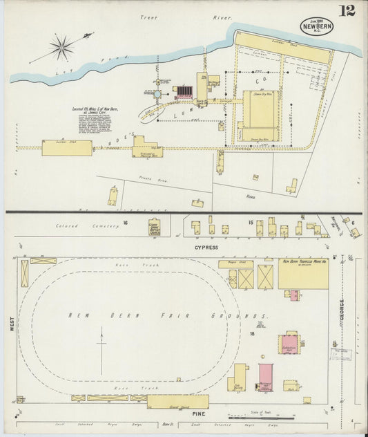 Sanborn Fire Insurance Map from New Bern, Craven County, North Carolina (1898), Sheet #0012 - Historic Sanborn Fire Insurance Map Print, vintage old map wall art, antique decor, genealogy gift, North Carolina North Carolina map