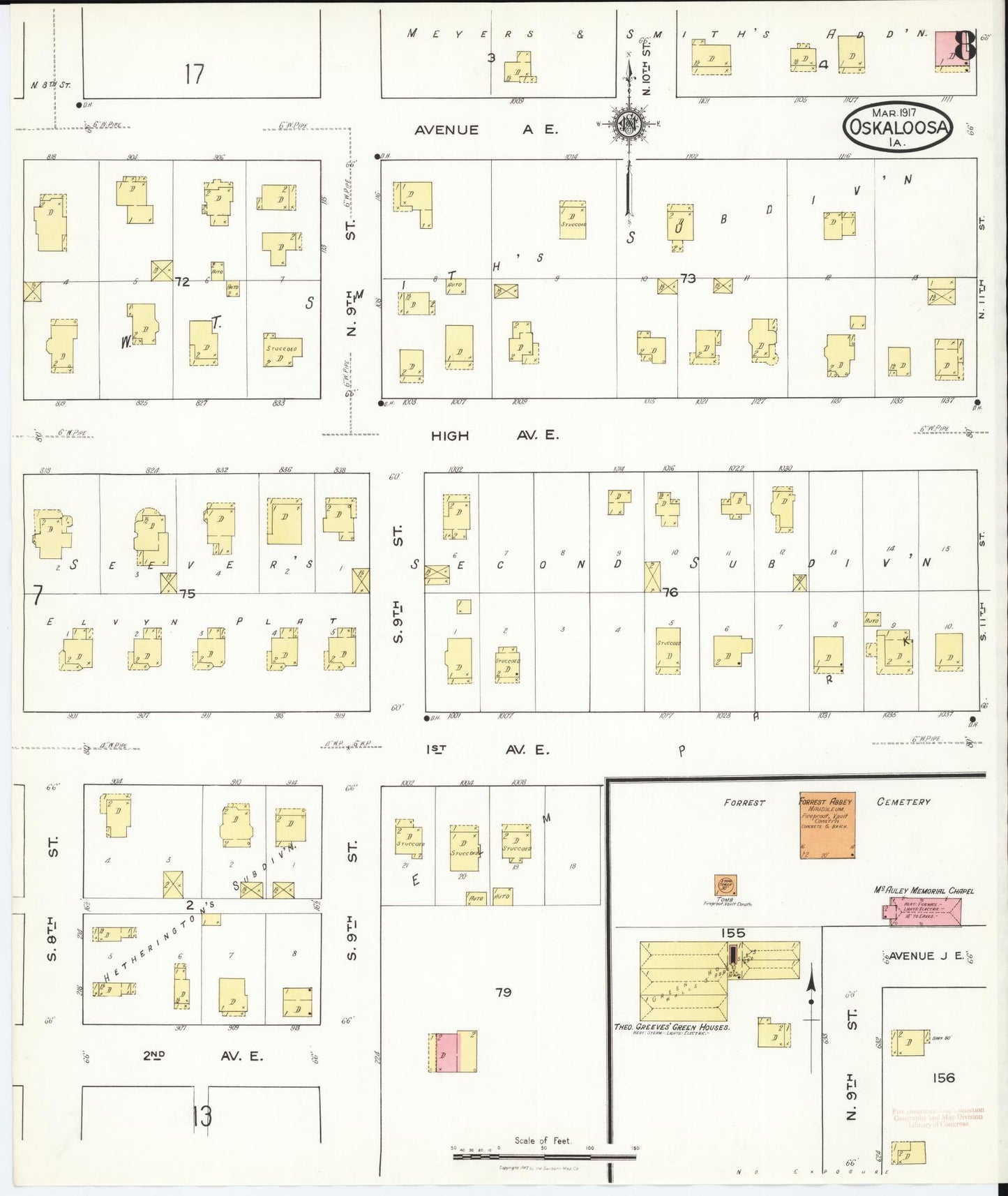 Sanborn Fire Insurance Map from Oskaloosa, Mahaska County, Iowa (1917), Sheet #0008 - Historic Sanborn Fire Insurance Map Print