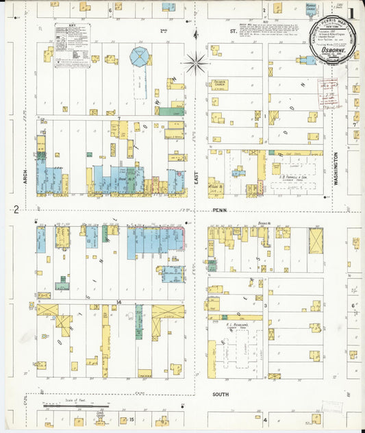 Sanborn Fire Insurance Map from Osborne, Osborne County, Kansas (1899), Sheet #0001 - Complete Map Set gallery image, historic Sanborn map, vintage wall art, Kansas Kansas