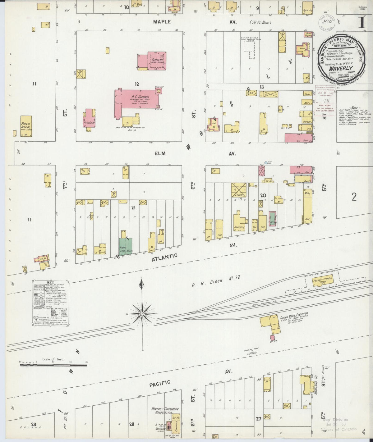 Sanborn Fire Insurance Map from Waverly, Wright County, Minnesota (1899), Sheet #0001 - Historic Sanborn Fire Insurance Map Print, vintage old map wall art, antique decor, genealogy gift, Minnesota Minnesota map