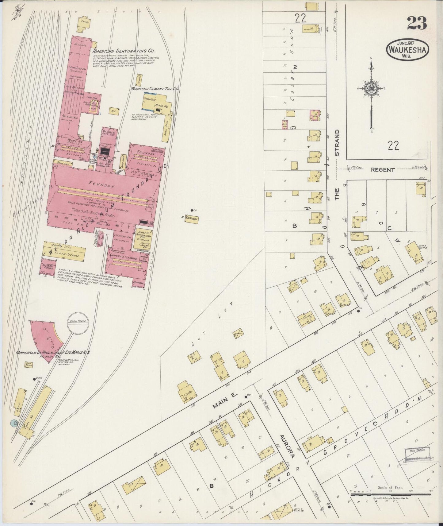 Sanborn Fire Insurance Map from Waukesha, Waukesha County, Wisconsin (1917), Sheet #0023 - Historic Sanborn Fire Insurance Map Print, vintage old map wall art, antique decor, genealogy gift, Wisconsin Wisconsin map