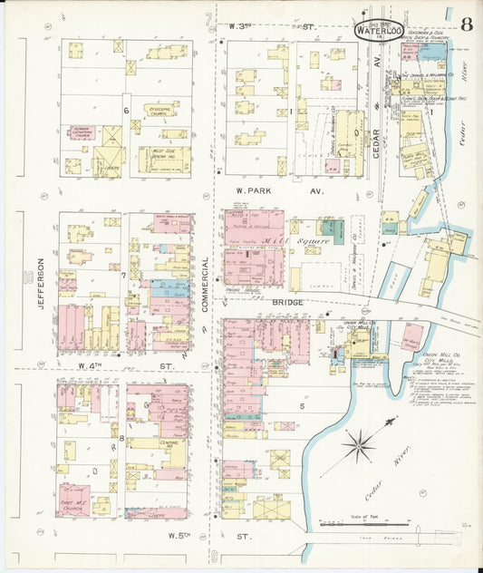 Sanborn Fire Insurance Map from Waterloo, Black Hawk County, Iowa (1892), Sheet #0008 - Historic Sanborn Fire Insurance Map Print, vintage old map wall art