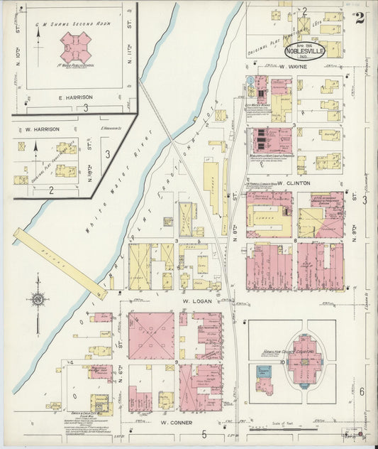 Sanborn Fire Insurance Map from Noblesville, Hamilton County, Indiana (1914), Sheet #0002 - Historic Sanborn Fire Insurance Map Print, vintage old map wall art, antique decor, genealogy gift, Indiana Indiana map