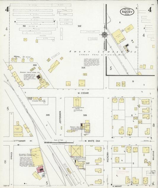 Sanborn Fire Insurance Map from Amory, Monroe County, Mississippi (1925), Sheet #0004 - Historic Sanborn Fire Insurance Map Print, vintage old map wall art, antique decor, genealogy gift, Mississippi Mississippi map