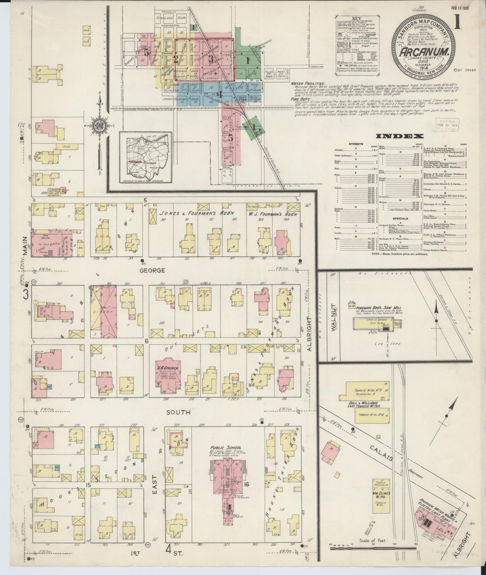 Sanborn Fire Insurance Map from Arcanum, Darke County, Ohio (1914), Sheet #0001 - Complete Map Set gallery image, historic Sanborn map, vintage wall art, Ohio Ohio