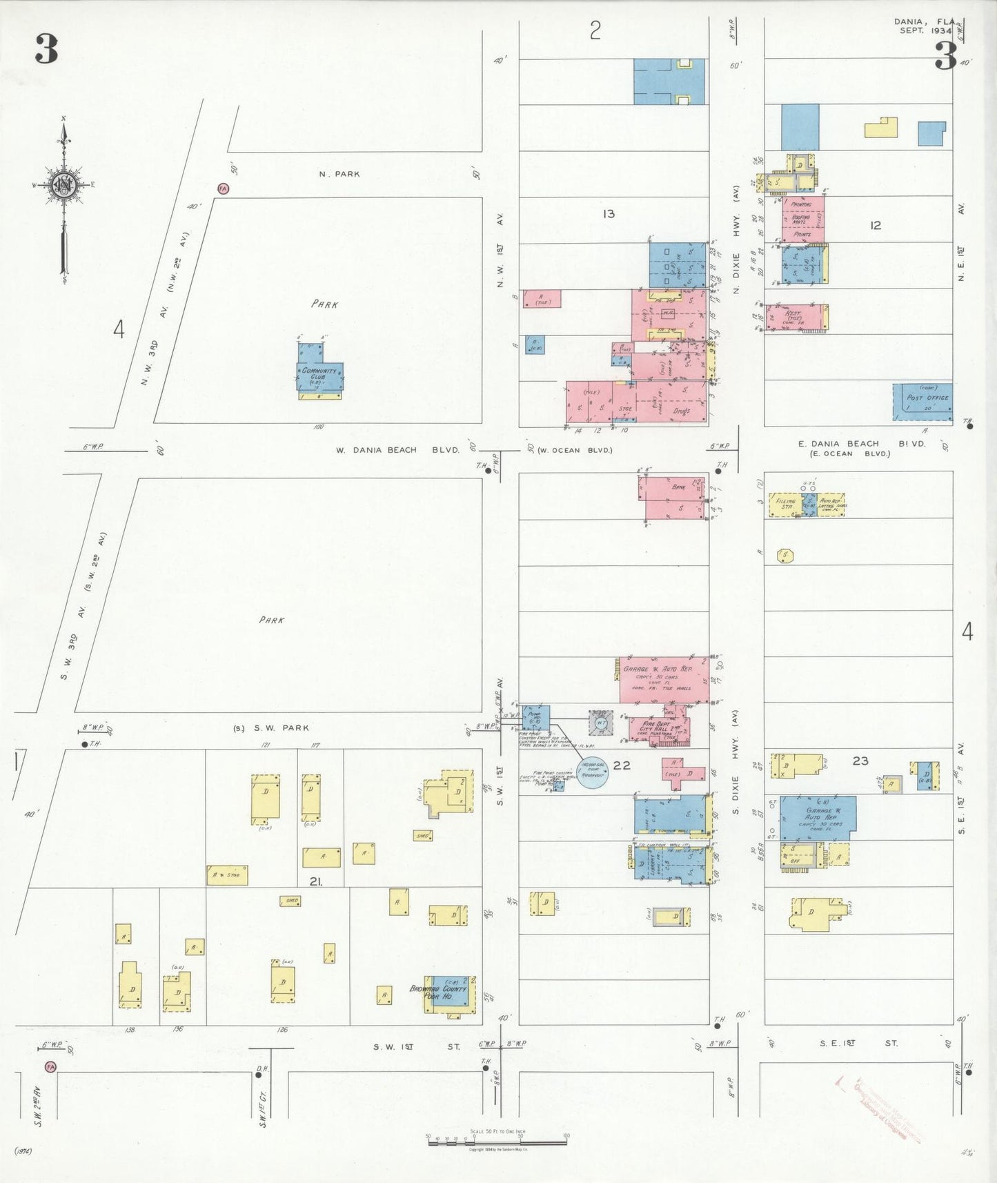 Sanborn Fire Insurance Map from Dania, Broward County, Florida (1934), Sheet #0003 - Historic Sanborn Fire Insurance Map Print, vintage old map wall art, antique decor, genealogy gift, Florida Florida map