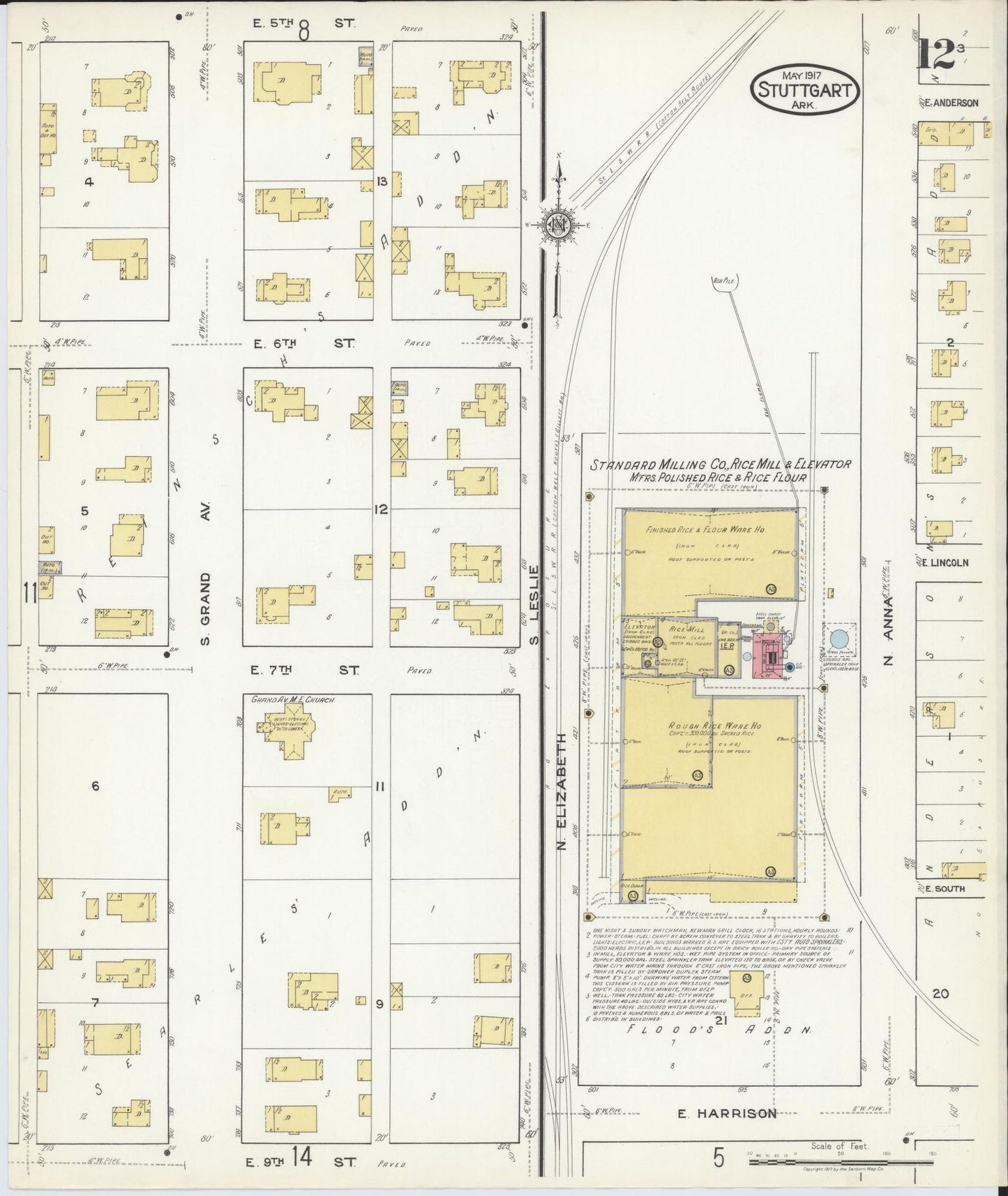 Sanborn Fire Insurance Map from Stuttgart, Arkansas County, Arkansas (1917), Sheet #0012 - Historic Sanborn Fire Insurance Map Print, vintage old map wall art, antique decor, genealogy gift, Stuttgart Arkansas map