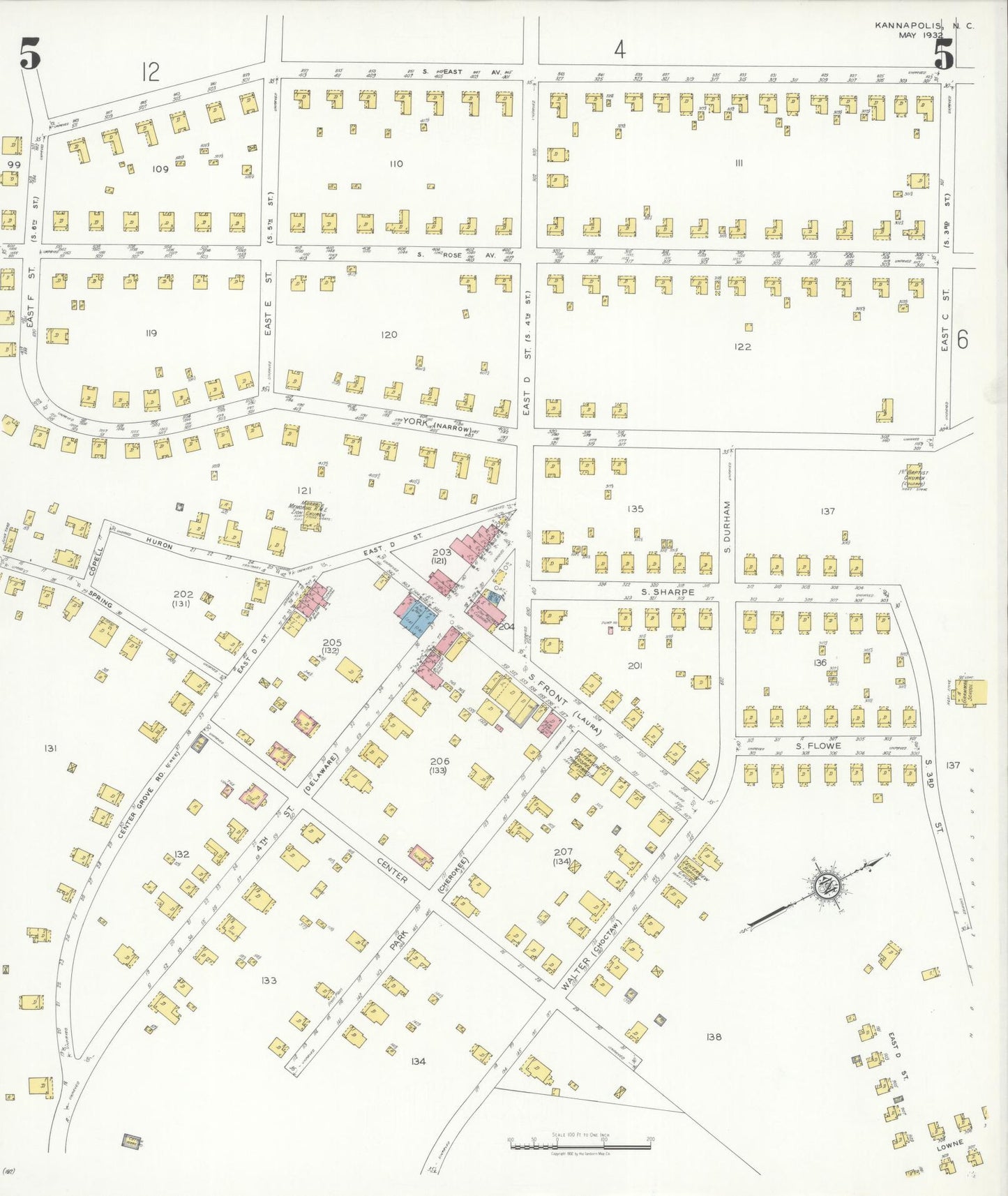 Sanborn Fire Insurance Map from Kannapolis, Rowan And Cabarrus Counties, North Carolina (1932), Sheet #0005 - Complete Map Set gallery image, historic Sanborn map, vintage wall art, North Carolina North Carolina