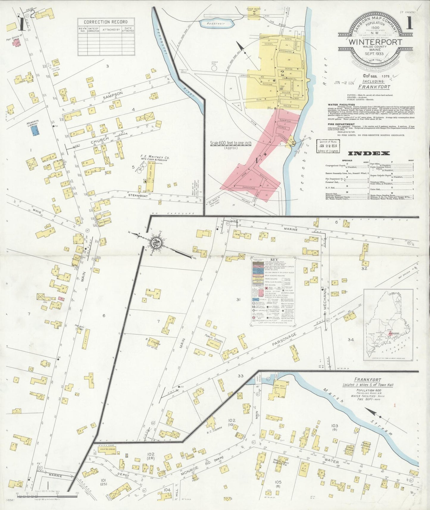 Sanborn Fire Insurance Map from Winterport, Waldo County, Maine (1933), Sheet #0001 - Complete Map Set gallery image, historic Sanborn map, vintage wall art, Maine Maine